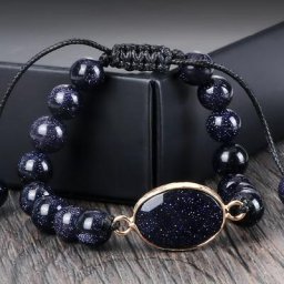 Bracelet et Bracelet bouddha tibétain en grès naturel perles de pierre de couleur or bleu