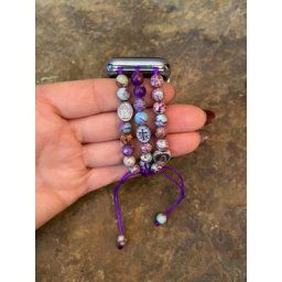 Bracelet Apple Watch perlé pour femme brassard iWatch violet bleu jaspe vierge Marie 38mm