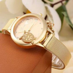 Pmotl-Montre-bracelet de luxe en cristal et or pour femme avec bracelet en maille à quartz à la