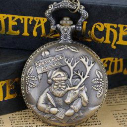 Montres de poche à quartz en bronze vintage pour hommes et femmes collier du père Noël cadeaux de