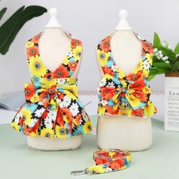 Dog Harness Dress with Leash Set Princess Pet Clothes Puppy Dress Cat Apparel Dog Dresses for Small