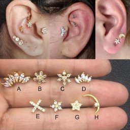 Boucle d'Oreille en Forme d'Étoile Cœur Croix Fleur Couronne Lune Helix Tragus Clou Conque