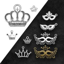 Breloques de masque de fête plaqué argent antique mardi gras couronne de princesse bijoux à