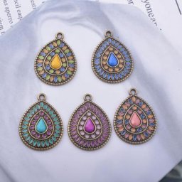 12 pièces/lot 24x18mm Bronze antique goutte d'eau émail breloques en alliage pendentif d'oreille