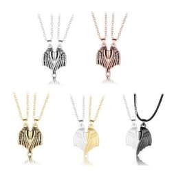 Collier à maillons en forme d'aile de démon 2 pièces pendentif magnétique en forme de cœur pour
