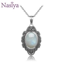 NASIYA-Collier classique en pierre de lune naturelle pour femme bijoux en argent regardé 925