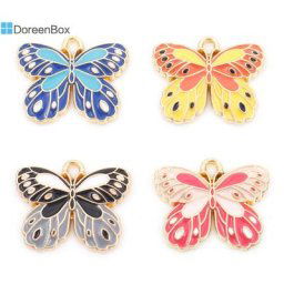 Breloques papillon en émail 10 pièces pendentifs en métal de couleur or multicolore Animal