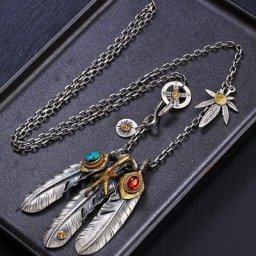 Collier pour hommes et femmes nouveau Design Style rétro plume Turquoise argent chaîne de