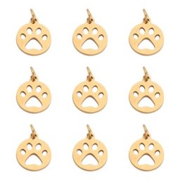10 pièces de breloques rondes plates en acier inoxydable 304 avec patte de chien imprimée pour