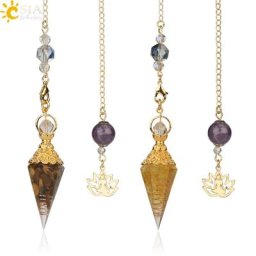 CSJA collier avec pendentif en pierre naturelle hexagonale de couleur or pendule/amulette en