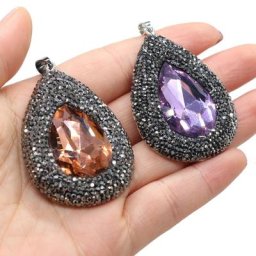 Pendentif en verre coloré avec strass breloques en cuir rétro cristal pour la fabrication de