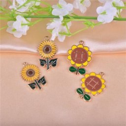Breloques en métal pour boucles d'oreilles chrysanthème fleur de soleil émail pour fabrication