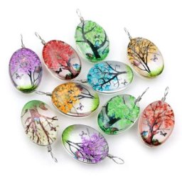 5pcs 34x18mm vente Chaude Bijoux En Cristal Ovale En Verre Réel de Fleurs Séchées Coeur Collier