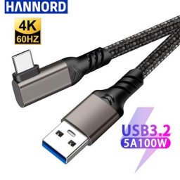 Hannord – câble coudé USB 3.2 Gen 2 10Gbps USB A vers USB C 3A Charge rapide pour Oculus Quest