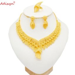Adixyn-Ensemble de bijoux en or 24 carats pour femmes colliers et boucles d'oreilles pour