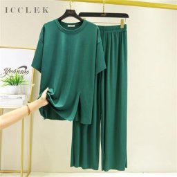 ICCLEK-Ensemble pyjama 2 pièces pour femme manches courtes col rond vêtements décontractés mode