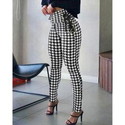 Pantalon à carreaux vintage pour femmes taille élastique serré coréen Harajuku taille haute