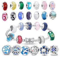 Breloque en verre de Murano rose à facettes en argent regardé 925 classique convient au bracelet