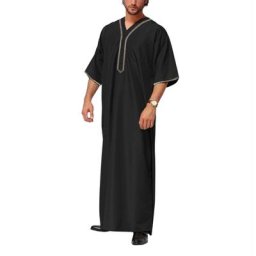 Chemise boutonnée à manches mi-longues pour hommes robe arabe musulmane chemise boutonnée