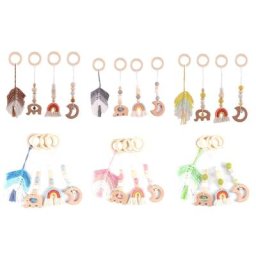 Hochet de dentition en bois pour bébé 4 pièces jouet sensoriel pour nouveau-né décoration de