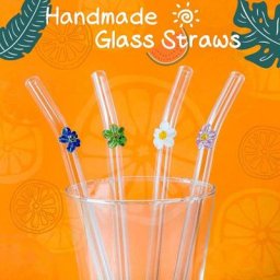 Ensemble de pailles en verre transparent réutilisables 4 pièces pour Smoothie Milkshakes verres