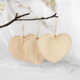 Ventilateur à main de Style chinois en paille tissé à la main en forme de cœur pour la maison