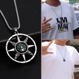 Collier pendentif boussole de soleil en alliage vintage pour hommes accessoires de bijoux de survie