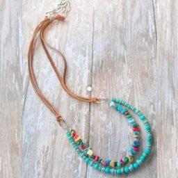 Collier en métal style Boho plume en métal puces de wagnerite teintées de couleur turquoise et