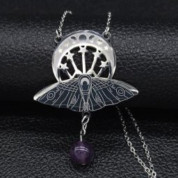Collier chauve-souris en acier inoxydable pour femme triple lune déesse sorcellerie document
