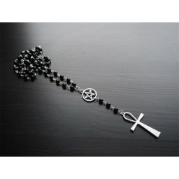 Ankh-Collier chapelet pentagramme pour femme Wicca Pprédéterminée perles noires bijoux à