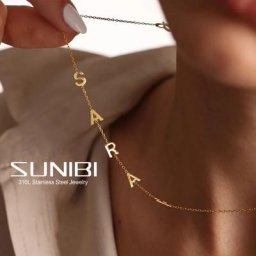 StalIBI-Collier Prénom Personnalisé pour Femme 26 Lettres Pendentif Uni Ras du Cou Charme
