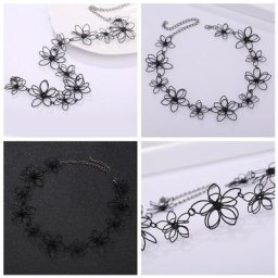 Collier floral noir exquis tour de cou de tatouage tout match pour la fête des mères 36cm