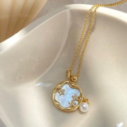 ChimExquisite-Collier plaqué or véritable 14 carats pour femme perles rondes pendentif étoile AAA