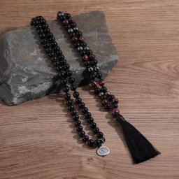 OAIITE – collier Mala en Agate noire pour homme et femme chapelet de prière bouddhiste hématite