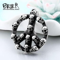 BEIER – collier Punk Rock hip-hop en acier inoxydable signe de paix Biker tête de mort pendentif