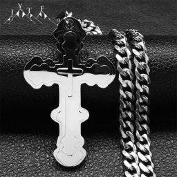Collier avec pendentif croix multicouche pour hommes en acier inoxydable Hip Hop chaîne cubaine