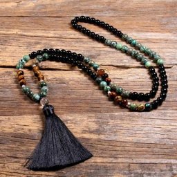 Collier en pierre naturelle d'oeil de tigre pour hommes et femmes perles d'amala Onyx noir pompon