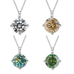 BOEYCJR – collier avec pendentif en argent 925 4 dents ct/1ct/2ct Moissanite bleue pour
