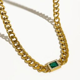Peri'sbox – collier ras du cou épais en acier inoxydable plaqué or chaîne rectangulaire en cristal
