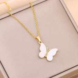 Colliers pendentif papillon en acier inoxydable pour femmes tempérament élégant blanc mode
