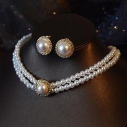 Collier Double couche de perles pour femmes boucles d'oreilles chaînes classiques Vintage