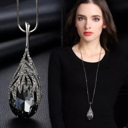 LEEKER-Grand Pendentif Gothique Bleu Gris Cubique Collier Long Noir Salle JoWomen Bijoux
