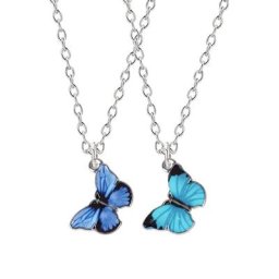 Collier Style Boho pour filles pendentif papillon bleu en alliage de matériau bijoux de