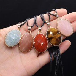 Collier en améthystes naturelles pour femmes pendentif ovale en Quartz Rose Labradorite à la
