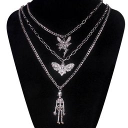 Collier Punk gothique avec pendentif papillon et tête de mort Grunge pour femmes et hommes avec