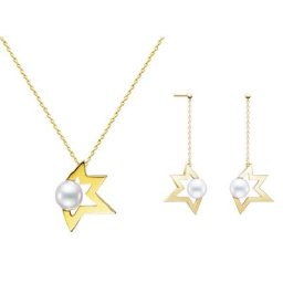 Collier pendentif perle et étoile de luxe pour femme boucle d'oreille en pierre de cone cubique
