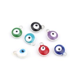 Pendentif religieux en alliage de Zinc série mauvais œil 20 pièces breloques rondes couleur argent