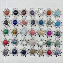 Pendentif soleil en alliage d'argent plaqué œil de tigre 10 pièces pierre de Quartz naturelle