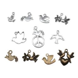 Breloques en Forme d'Oiseau de Pigeon Colombe 20 Pièces Antique Bronze Argent pour Bijoux de