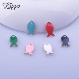 30 pièces 8x14mm couleur or Double face poisson émail charmes cuivre Animal poissons pendentif Diy